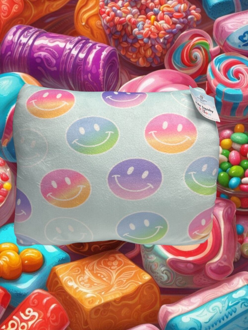 NWT Happy Smiling Faces Travel Nap Throw Pillow Kids Car Toddler Squishy 12"